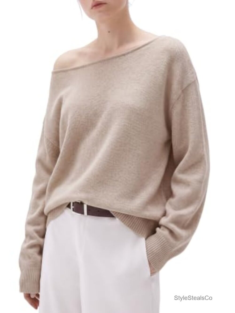 Cashmere Blend Oversized Sweater Boat Neck Pullover Long Sleeve
